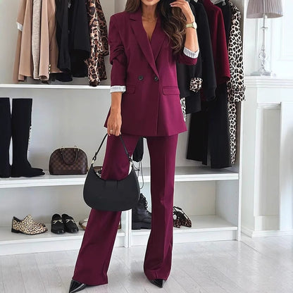 Women's Suit Lapel Leisure Commute Solid Color Two-piece Suit