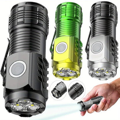 Tactical LED Mini Flashlight Outdoor 3 LEDs Torch Clip Magnet USB Rechargeable Work Light 5 Modes for Hiking Camping Car Repair