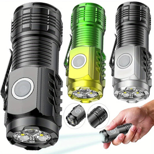 Tactical LED Mini Flashlight Outdoor 3 LEDs Torch Clip Magnet USB Rechargeable Work Light 5 Modes for Hiking Camping Car Repair