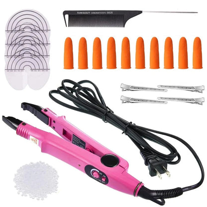 Pro Hair Extensions Tools Fusion Heat Iron Connector Wand Melting Tool Set Italian Keratin Glue Hair Clips Finger Protector Comb