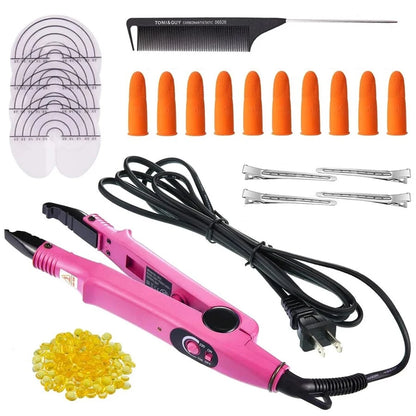 Pro Hair Extensions Tools Fusion Heat Iron Connector Wand Melting Tool Set Italian Keratin Glue Hair Clips Finger Protector Comb