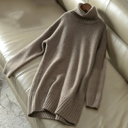 Cashmere sweater women turtleneck sweater knitted wool pullover long loose thick warm sweater fashion casual women's sweater