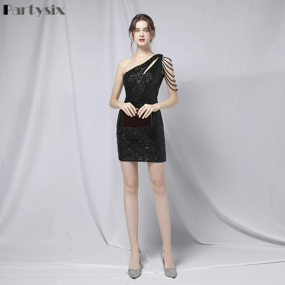 Partysix New Vintage Silver Sequin Evening Dresss Women Sexy Bodycon Dress Short Party Prom Dress