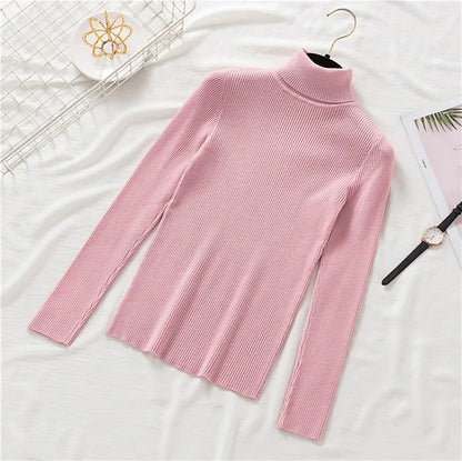 New Winter Women Knitted Turtleneck Sweater Casual Soft Polo-neck Jumper Fashion Slim Femme Elasticity Pullovers Collar Style