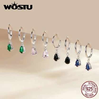 WOSTU 925 Sterling Silver Water Drop Earrings Shining CZ Dangle Earrings For Women Luxury Jewelry Best Gift CQE1018