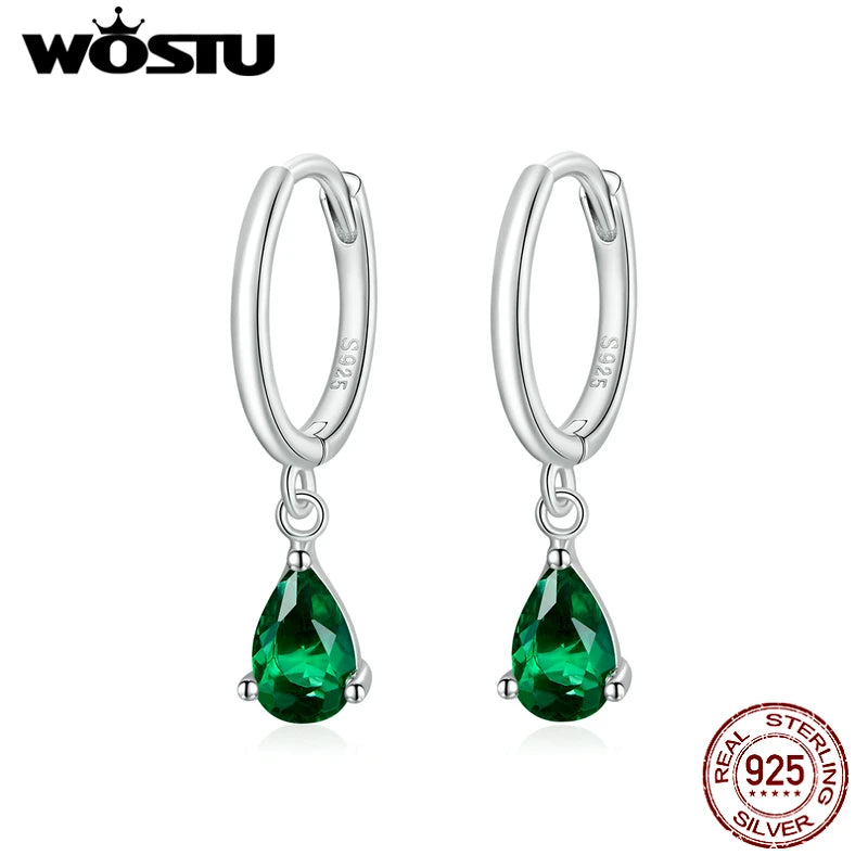 WOSTU 925 Sterling Silver Water Drop Earrings Shining CZ Dangle Earrings For Women Luxury Jewelry Best Gift CQE1018