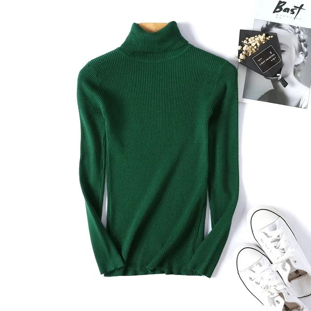 New Winter Women Knitted Turtleneck Sweater Casual Soft Polo-neck Jumper Fashion Slim Femme Elasticity Pullovers Collar Style