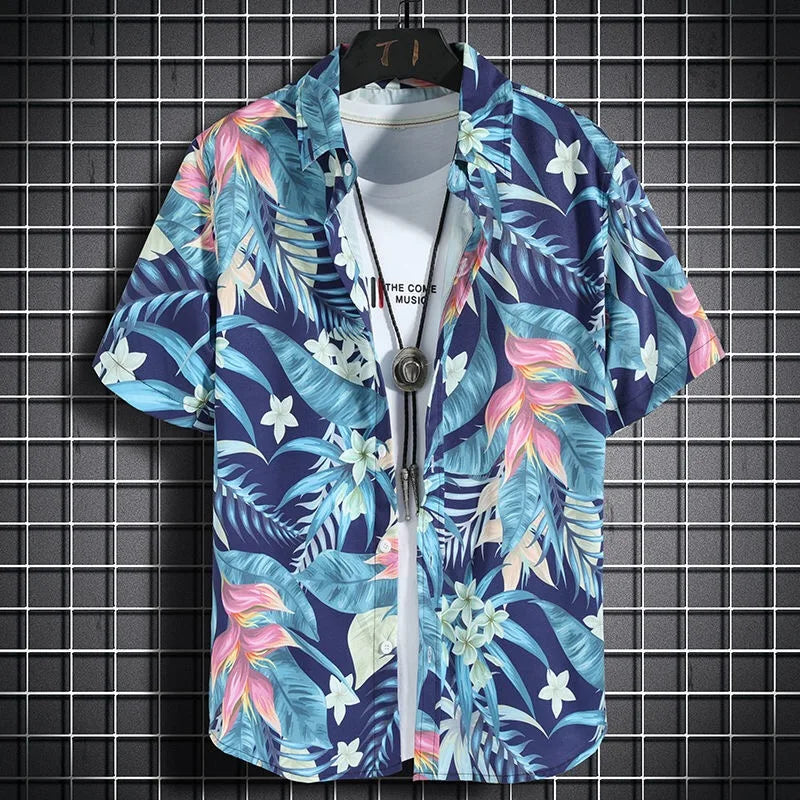 Hawaiian beach shirts Men's short-sleeved casual shirts Seaside vacation quick-drying clothes Loose floral tops