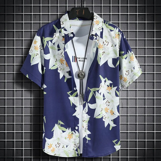 Hawaiian beach shirts Men's short-sleeved casual shirts Seaside vacation quick-drying clothes Loose floral tops