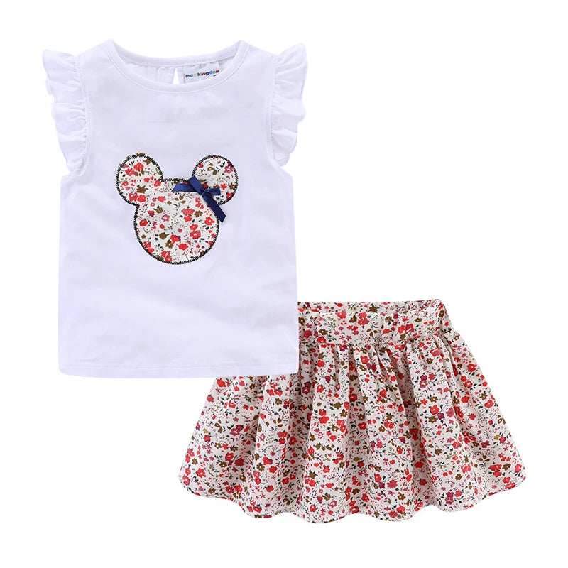 Mudkingdom Cute Girls Clothes Sets Floral 2Pcs Cartoon Kids Ruffle Sleeve Tank Top and Skirt Outfits for Girl Clothing Adorable