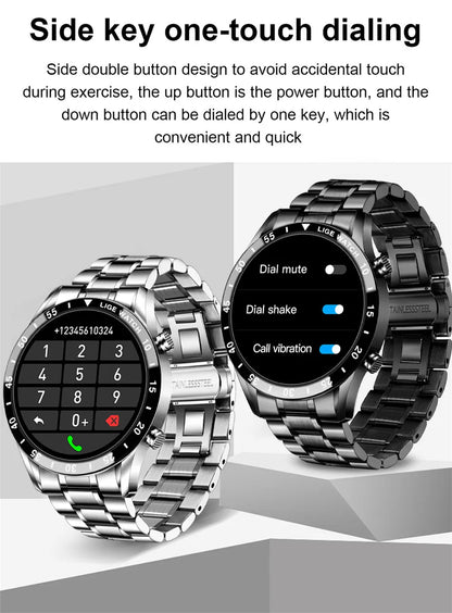 LIGE Luxury Full Circle Touch Screen Men Smart Watch Bluetooth Call Steel Band Waterproof Sports Fitness Watch For Android IOS