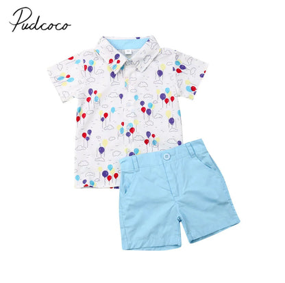 2019 Baby Summer Clothing Toddler Baby Boy Formal Suit Flower Dress Shirt+Shorts Bottoms Outfits Balls Print 2Pcs Clothes 1-6Y