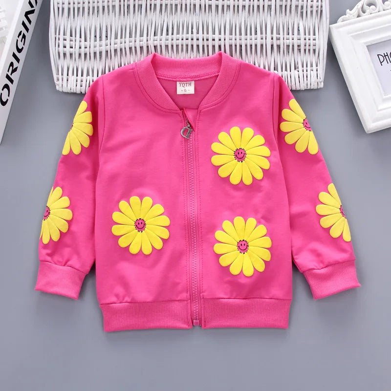 Spring Autumn Baby Girl Cotton Sport Suit Toddler Kids Clothes Children Infant Flowers Hoodies Jacket Trousers Pant Casual Set