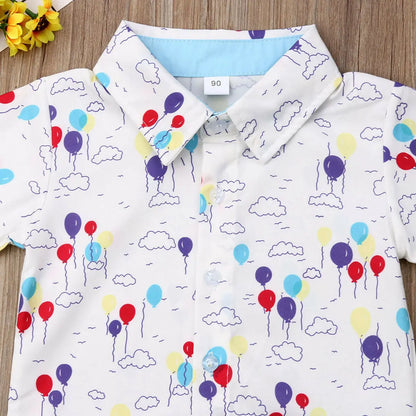 2019 Baby Summer Clothing Toddler Baby Boy Formal Suit Flower Dress Shirt+Shorts Bottoms Outfits Balls Print 2Pcs Clothes 1-6Y