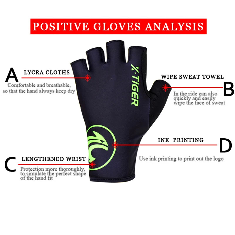 X-Tiger Anti-UV Breaking Wind Summer Cycling Gloves Bicycle Gloves Washable MTB Half Finger Sports Bike Gloves Bike Accessories