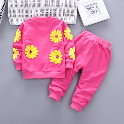 Spring Autumn Baby Girl Cotton Sport Suit Toddler Kids Clothes Children Infant Flowers Hoodies Jacket Trousers Pant Casual Set