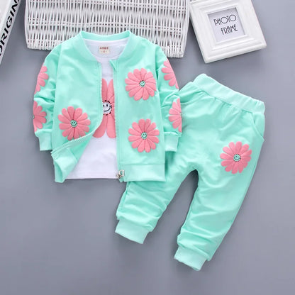 Spring Autumn Baby Girl Cotton Sport Suit Toddler Kids Clothes Children Infant Flowers Hoodies Jacket Trousers Pant Casual Set