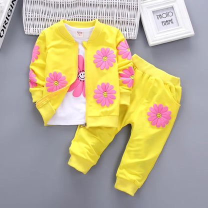 Spring Autumn Baby Girl Cotton Sport Suit Toddler Kids Clothes Children Infant Flowers Hoodies Jacket Trousers Pant Casual Set