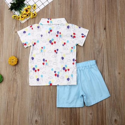 2019 Baby Summer Clothing Toddler Baby Boy Formal Suit Flower Dress Shirt+Shorts Bottoms Outfits Balls Print 2Pcs Clothes 1-6Y