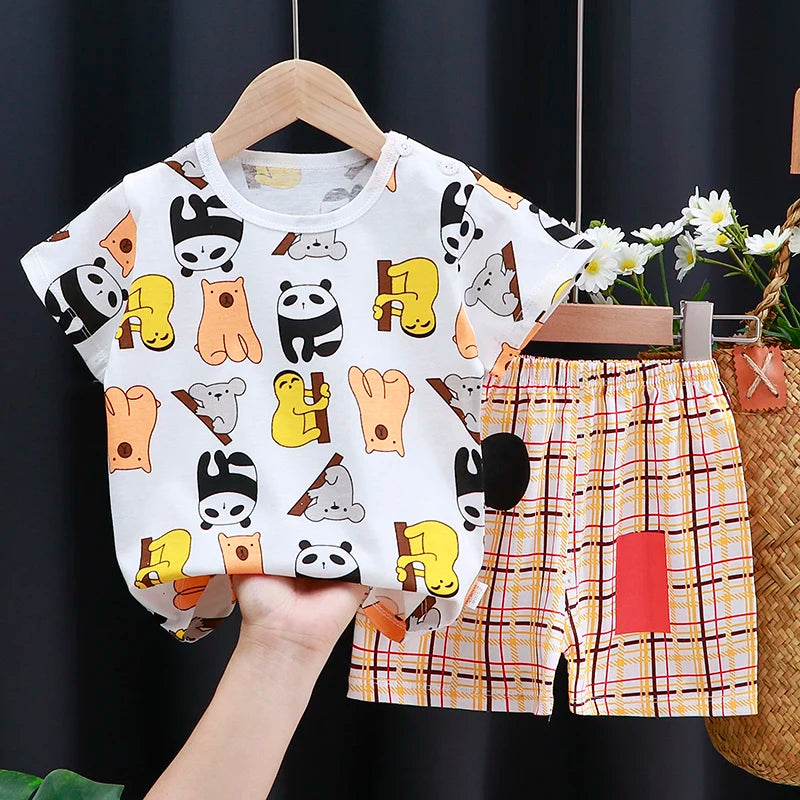 Kids Clothes Set Baby Boy/Girl T-Shirt + Shorts Summer Clothing Cotton Cartoon Casual Boys Tracksuit Children Baby Clothes Set