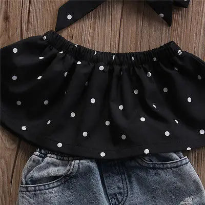 New Fashion Toddler Baby Girls Clothes Black Blouse Top Hole Casual Denim Pants Outfits Set