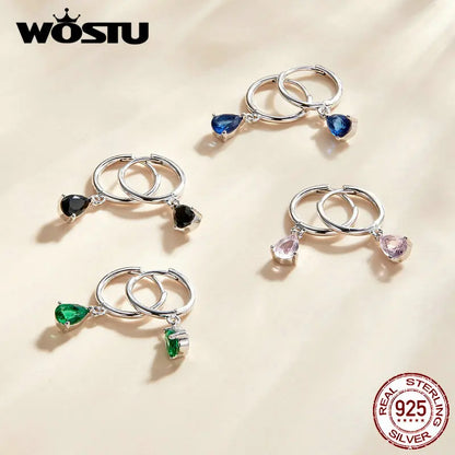 WOSTU 925 Sterling Silver Water Drop Earrings Shining CZ Dangle Earrings For Women Luxury Jewelry Best Gift CQE1018