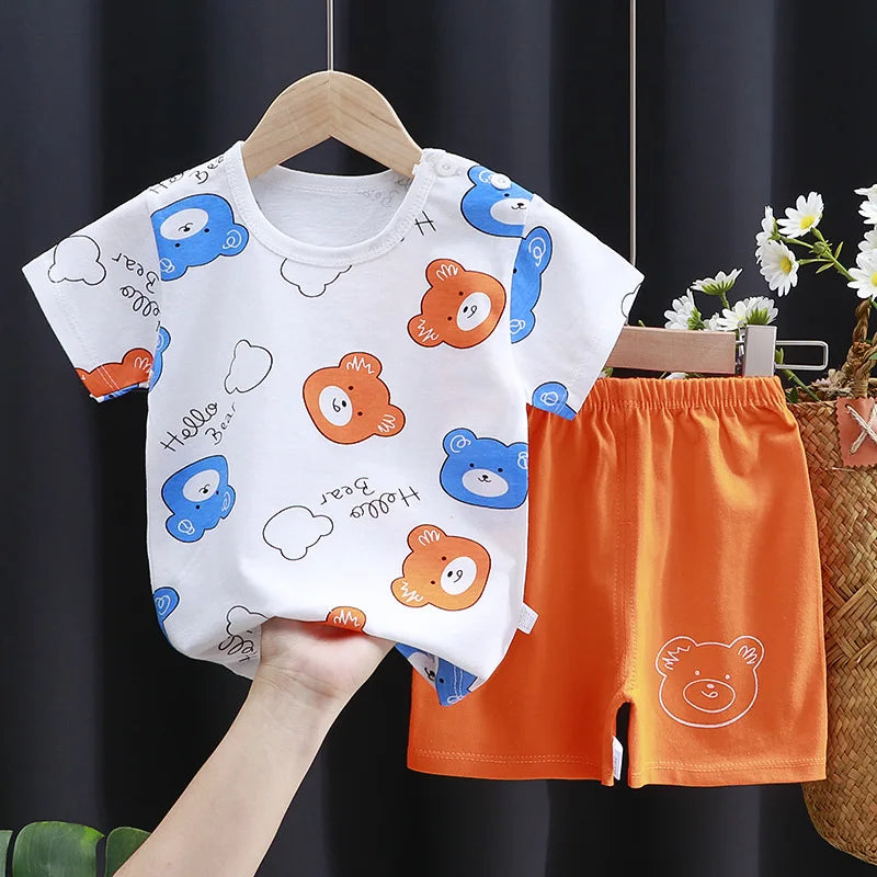 Kids Clothes Set Baby Boy/Girl T-Shirt + Shorts Summer Clothing Cotton Cartoon Casual Boys Tracksuit Children Baby Clothes Set