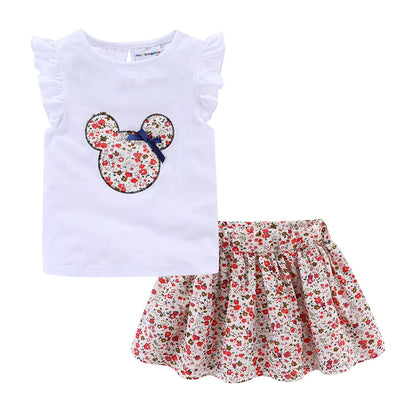 Mudkingdom Cute Girls Clothes Sets Floral 2Pcs Cartoon Kids Ruffle Sleeve Tank Top and Skirt Outfits for Girl Clothing Adorable