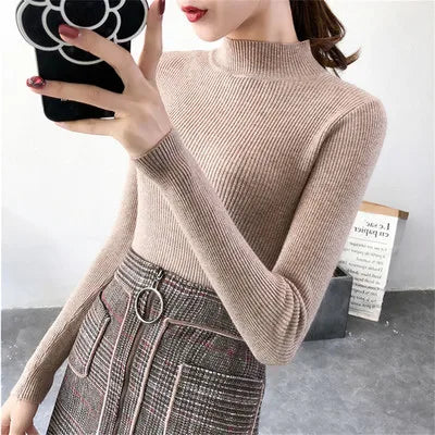 New Winter Women Knitted Turtleneck Sweater Casual Soft Polo-neck Jumper Fashion Slim Femme Elasticity Pullovers Collar Style