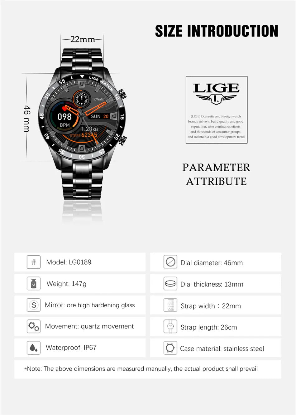 LIGE Luxury Full Circle Touch Screen Men Smart Watch Bluetooth Call Steel Band Waterproof Sports Fitness Watch For Android IOS