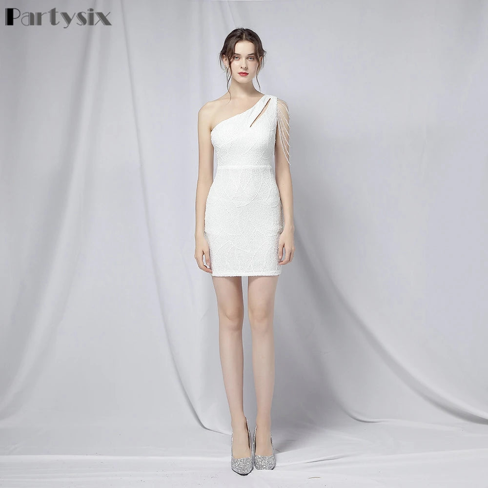 Partysix New Vintage Silver Sequin Evening Dresss Women Sexy Bodycon Dress Short Party Prom Dress