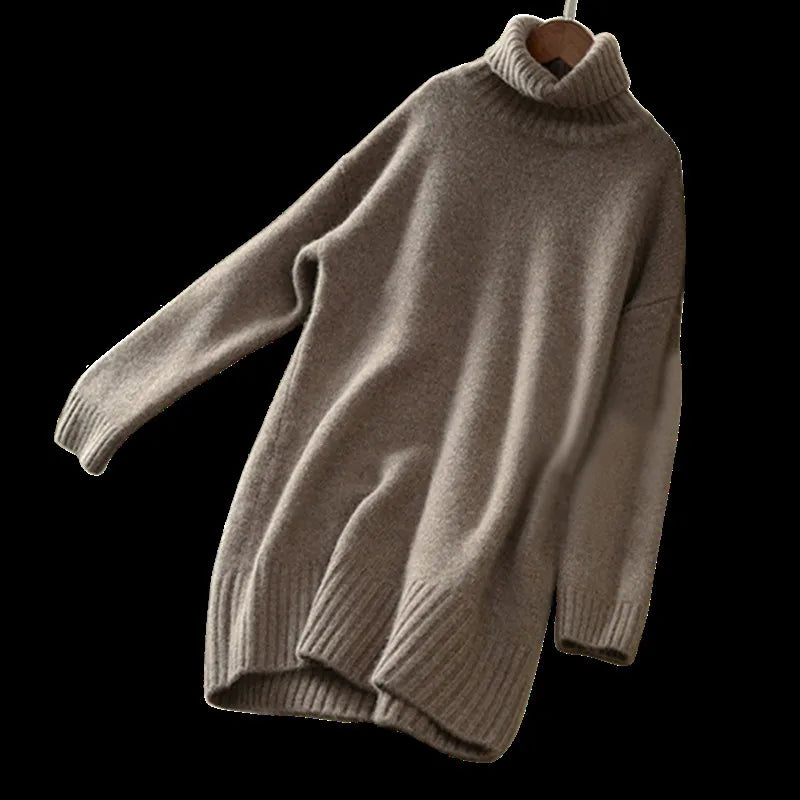 Cashmere sweater women turtleneck sweater knitted wool pullover long loose thick warm sweater fashion casual women's sweater