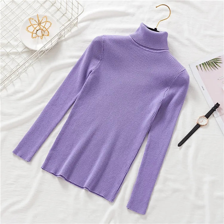 New Winter Women Knitted Turtleneck Sweater Casual Soft Polo-neck Jumper Fashion Slim Femme Elasticity Pullovers Collar Style