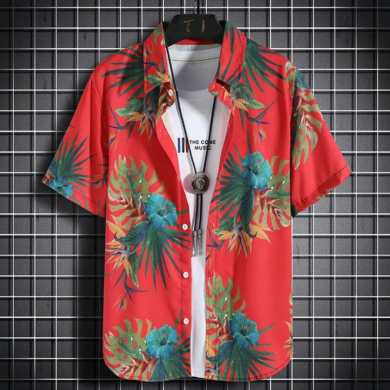 Hawaiian beach shirts Men's short-sleeved casual shirts Seaside vacation quick-drying clothes Loose floral tops