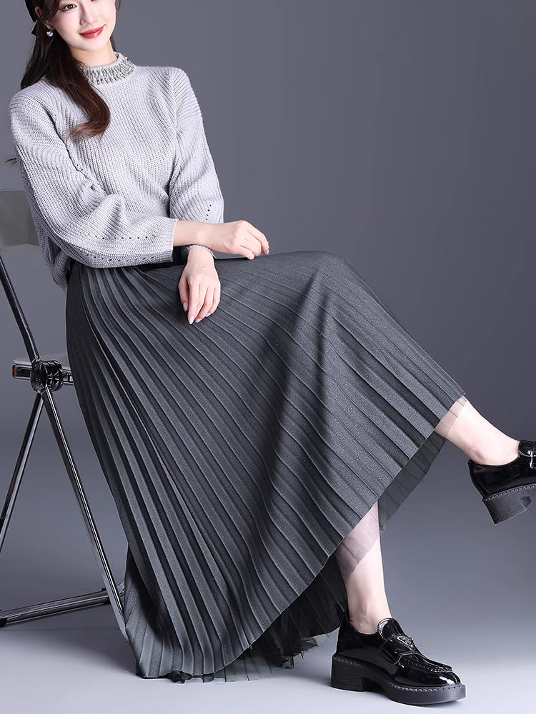 Starry Sky High Waist Double-Sided Wear Drape Autumn and Winter Pleated Skirt