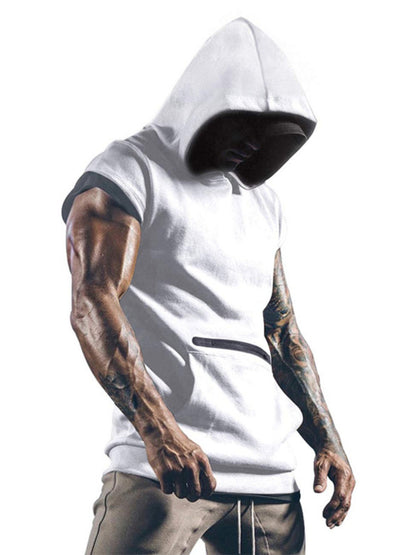 Sleeveless Sports Vest for Men Fitness Hoodie Sleeveless Hooded Vest Men