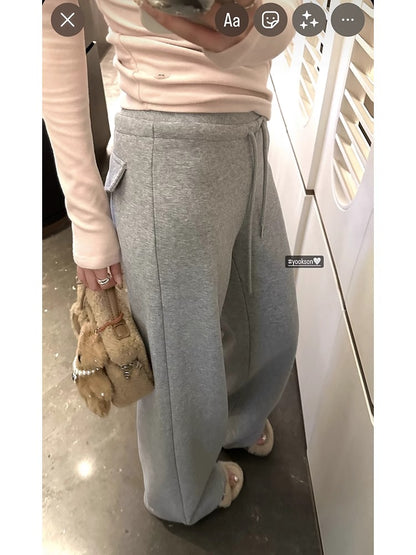 Cotton Lazypants 420G Heavy Weight Fleece-lined Thickened Casual Pants Women's Winter Drawstring Sweatpants Mop Loose Casual Pants