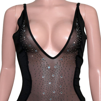 Sexy Hot Diamond Deep V Slim Fit Dress Sexy Rhinestone Deep V-neck Slim-Fit Dress