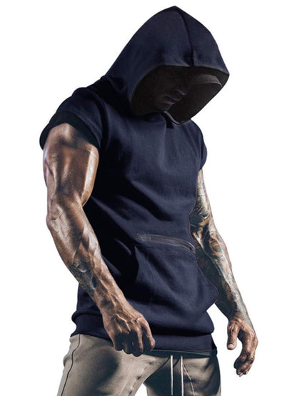 Sleeveless Sports Vest for Men Fitness Hoodie Sleeveless Hooded Vest Men