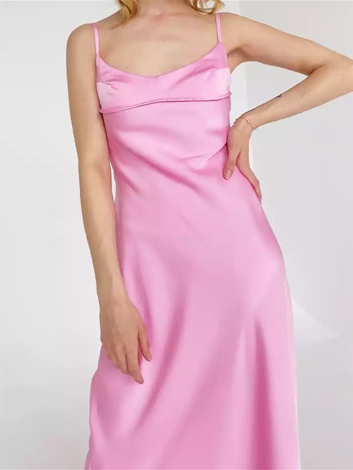 Women Hollow Out Satin Dress Sexy Backless Female Dresses