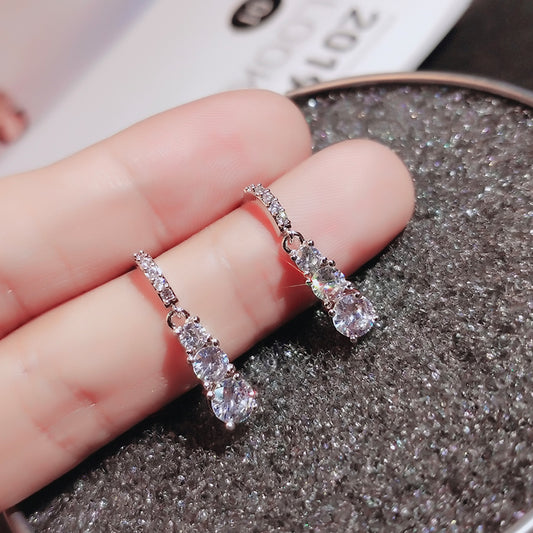 Rhinestone Face Slimming Earrings Exaggerated Female 925 Silver Needle