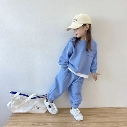 Girls' Spring and Autumn Suit 2022 New Children's Fashion Sports Sweater Two-Piece Set Baby Autumn One Set