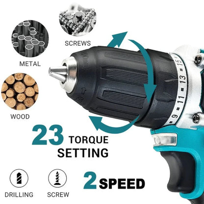 10mm Brushless Electric Drill Cordless Handheld Drill Screwdriver 2 Speed 23 Torque Setting Fit Makita 18V Battery (No Battery)