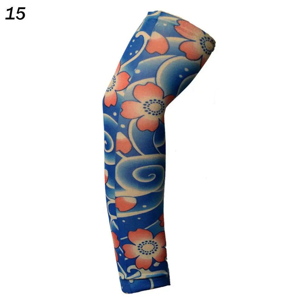 1Pcs New Flower Arm Tattoo Sleeves Seamless Outdoor Riding Sunscreen Arm Sleeves Sun Uv Protection Arm Warmers For Men Women