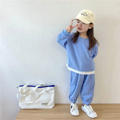 Girls' Spring and Autumn Suit 2022 New Children's Fashion Sports Sweater Two-Piece Set Baby Autumn One Set