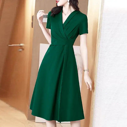 ZANZEA Elegant Women Pleated Dress 2024 Summer Short Sleeve Collect Waist Robe Vintage Party Vestidos Office Lady Korean Dresses