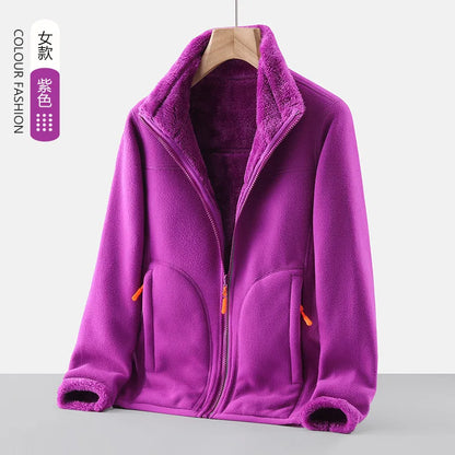 Autumn and winter Solid color Women's flocking thicken warm {double-sided can wear} casual sweatshirts coat Multi-color optional