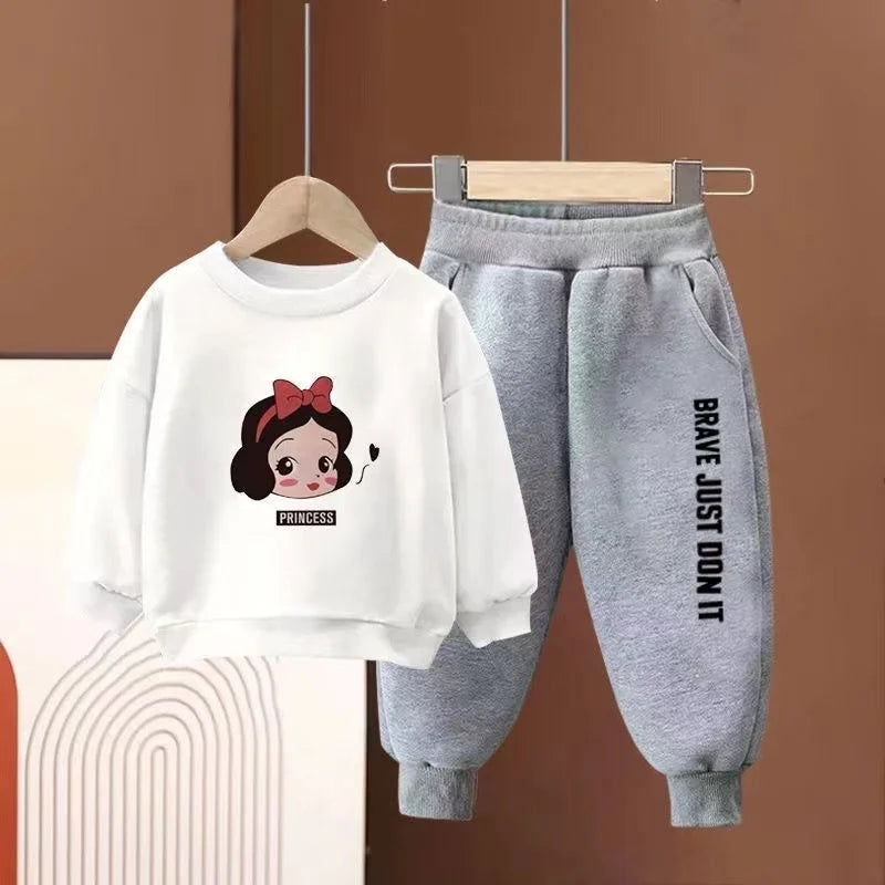 Autumn Baby Girl Boy Clothes Set Children Disney Snow White Printing Sweatshirt Top and Pants Bottom Suit Long Sleeve Tracksuit