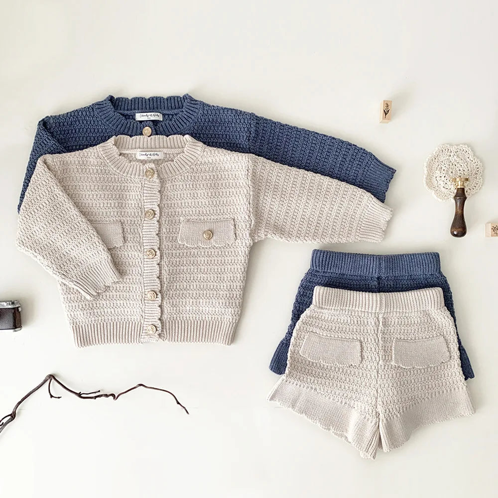 deer jonmi New Autumn Winter Toddlers Girls Knitted Sets Cardigan Sweater Shorts 2pcs Korean Style Baby Kids Princess Outfits