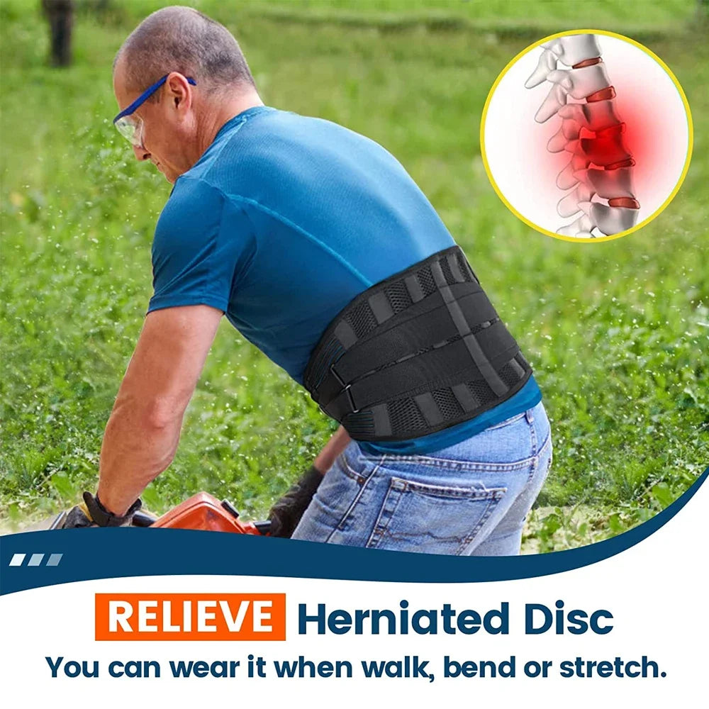 Lower Back Brace with 6 Stays Anti-skid Orthopedic Lumbar Support with Pad Breathable Waist Support Belt for Gym Pain Relief